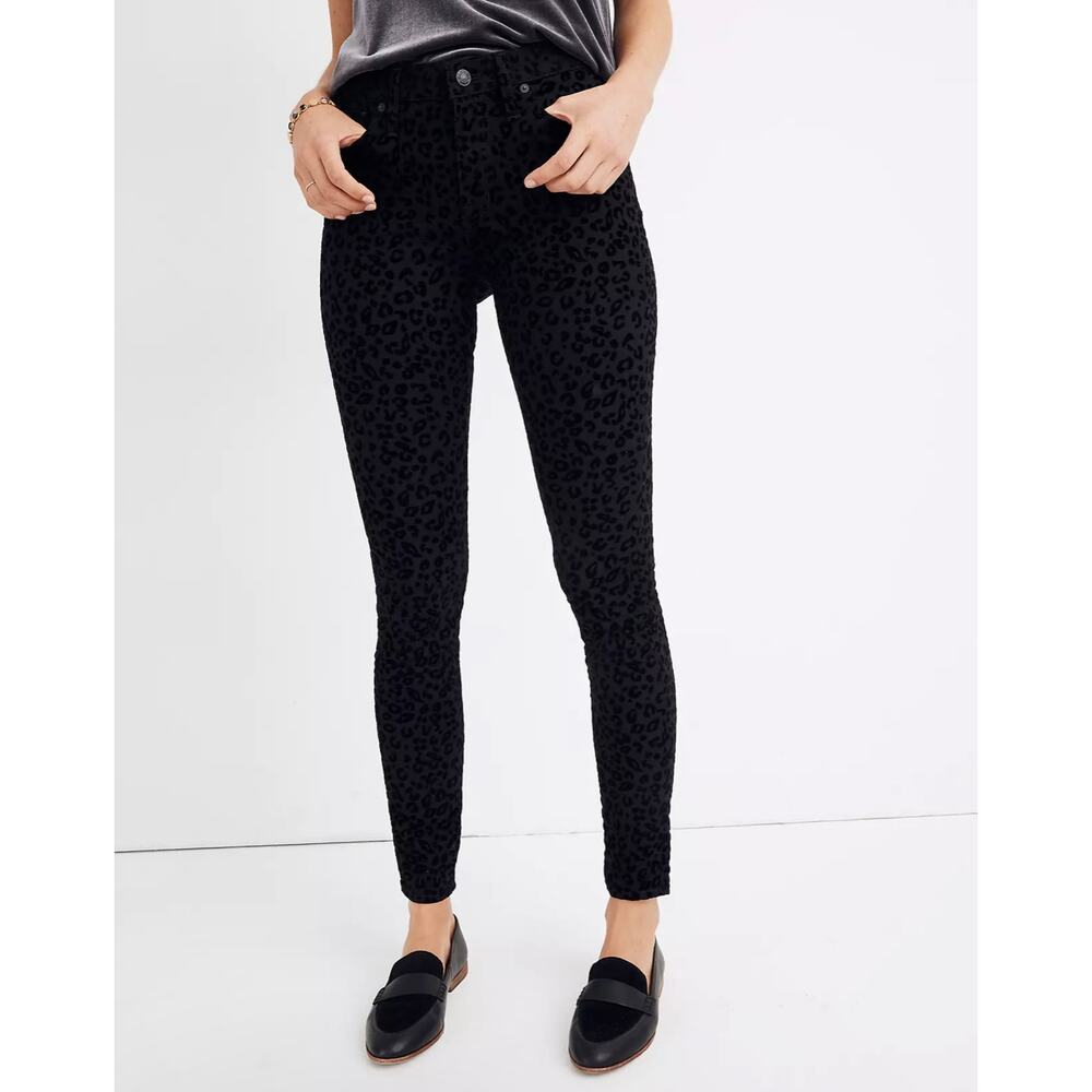 New Madewell 9" Mid-Rise Skinny Jeans: Flocked Leopard Edition Women's Size 23